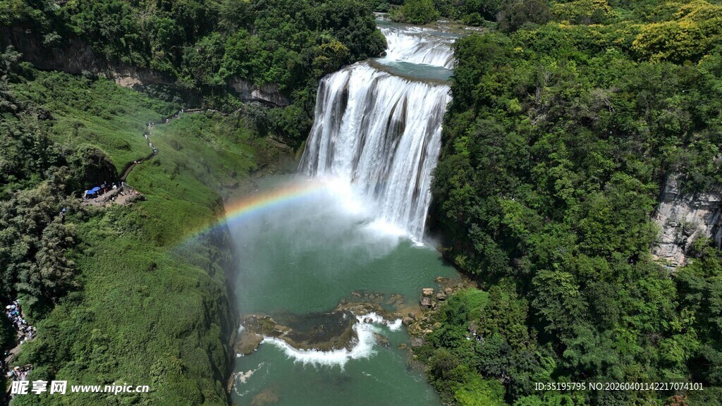 壮观的森林中的瀑布景观
