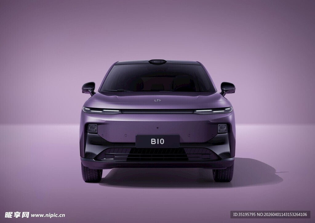 紫色时尚电动汽车正面展示