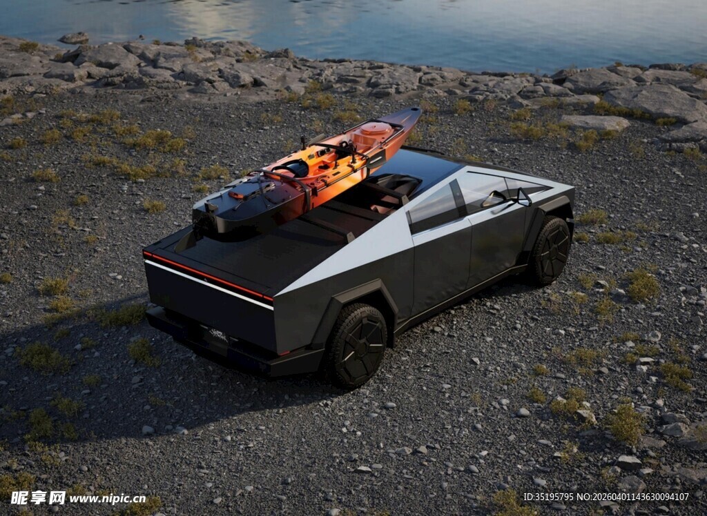 沙漠中起火的酷炫电动皮卡车