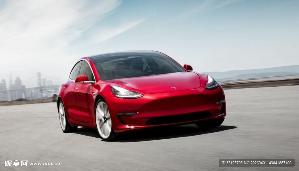 红色特斯拉汽车外观展示