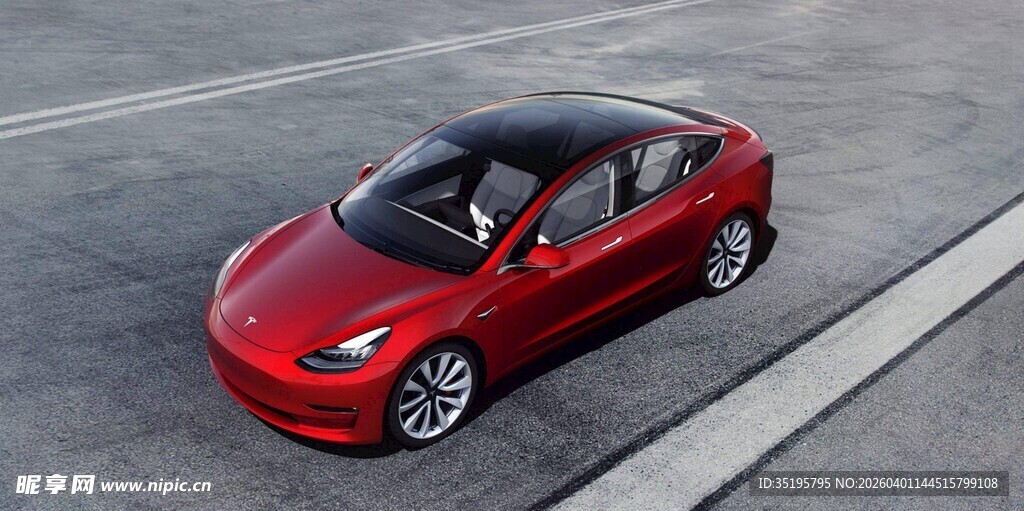 红色特斯拉Model 3汽车