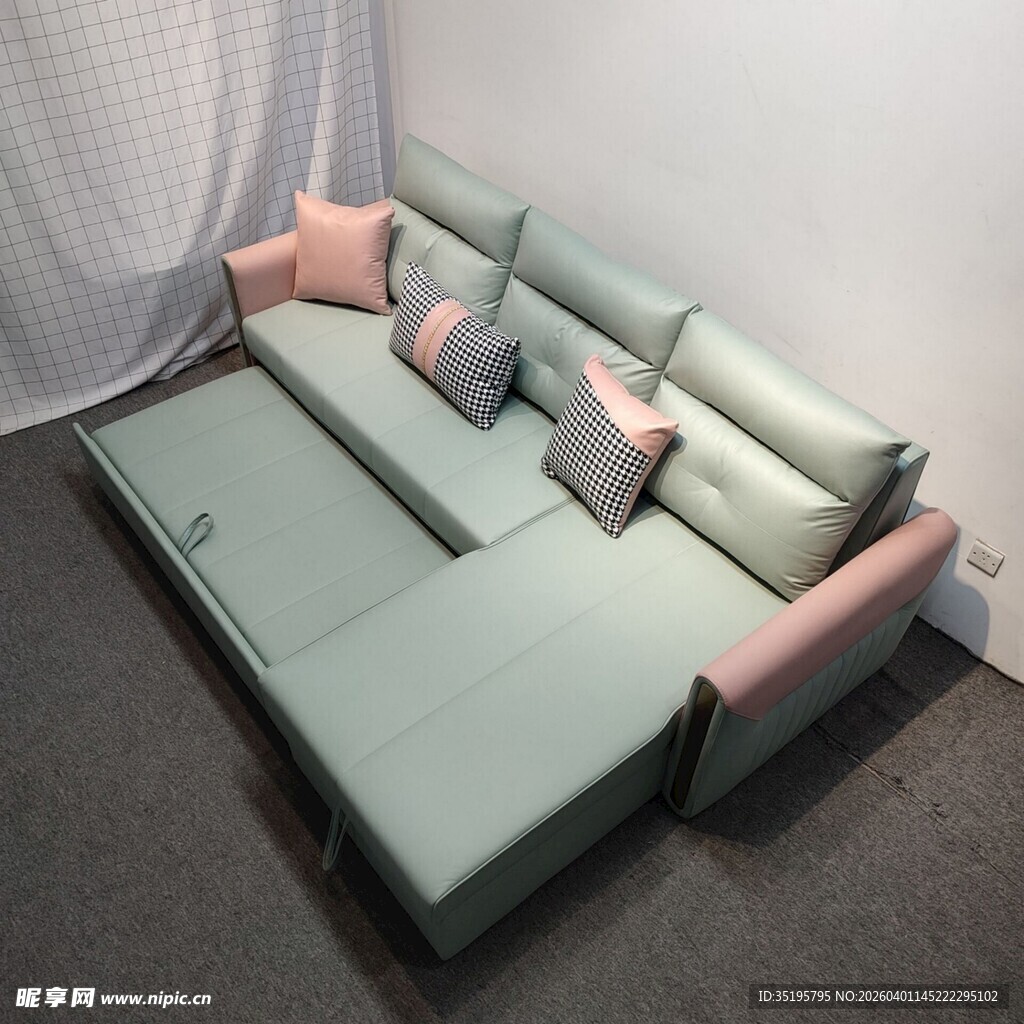 浅绿色多功能组合沙发