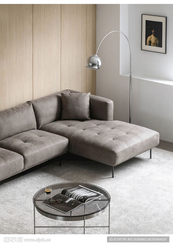 现代简约风格灰色转角沙发