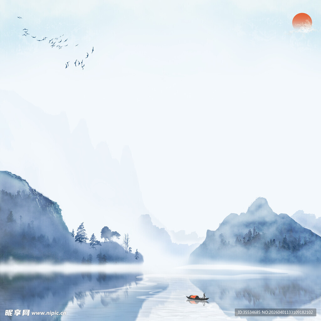 中国风山水背景装饰画素材