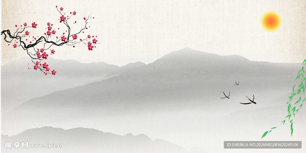 水墨山水间的春日景致