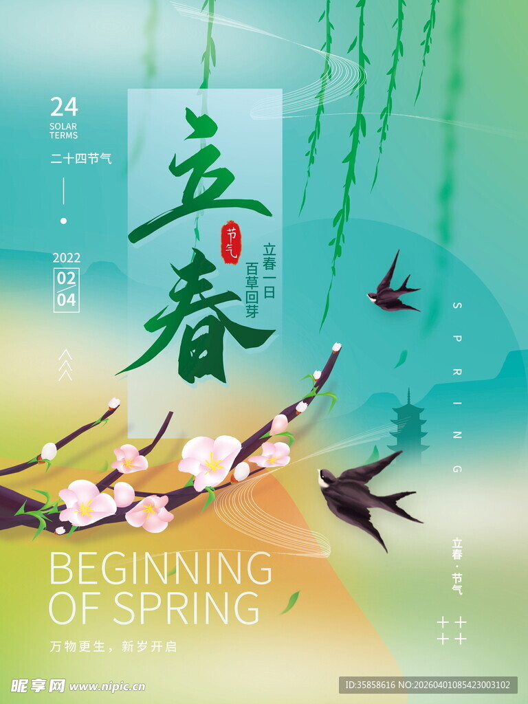 立春时节飞鸟与垂柳之景