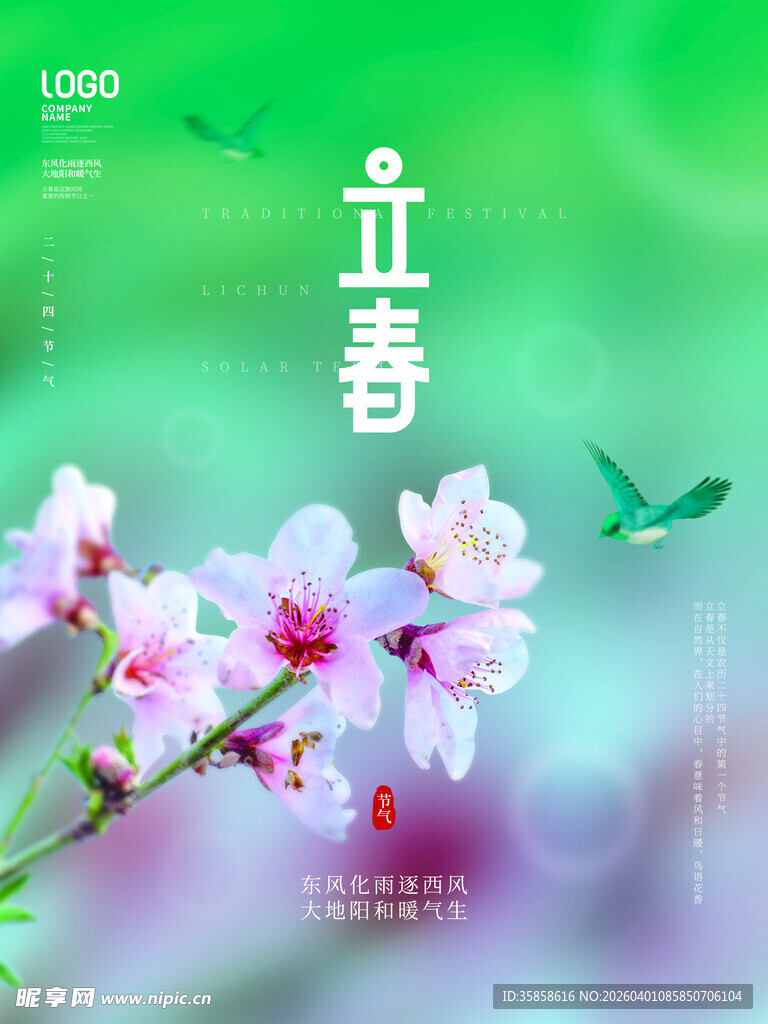 立春桃花飞鸟清新画面