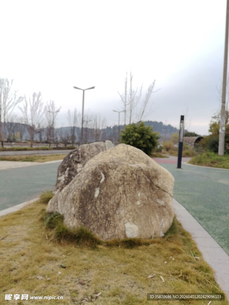 草坪上的巨大景观石