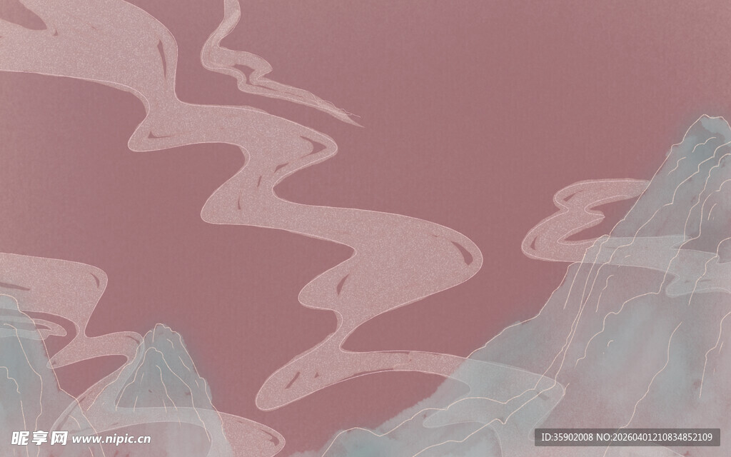 粉紫山水云雾意境背景图