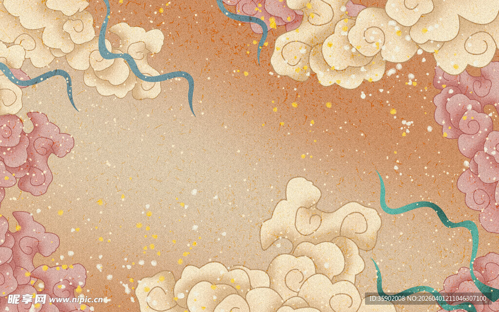 中式云纹花卉古风背景图