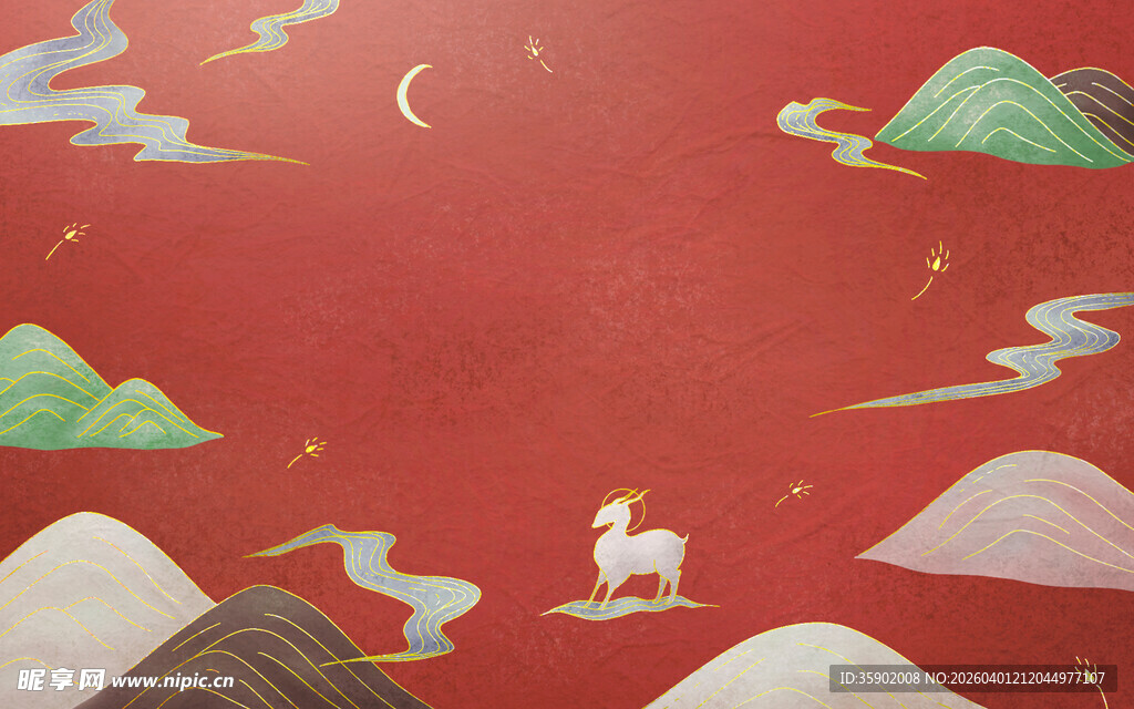 月夜仙鹿行于山水间