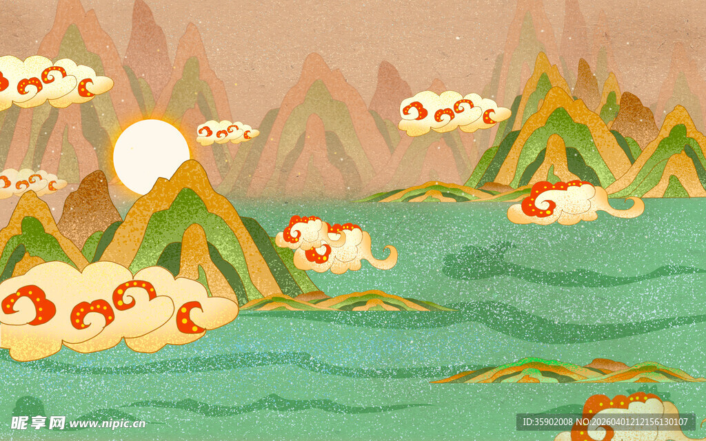 国风山水间的畅游锦鲤