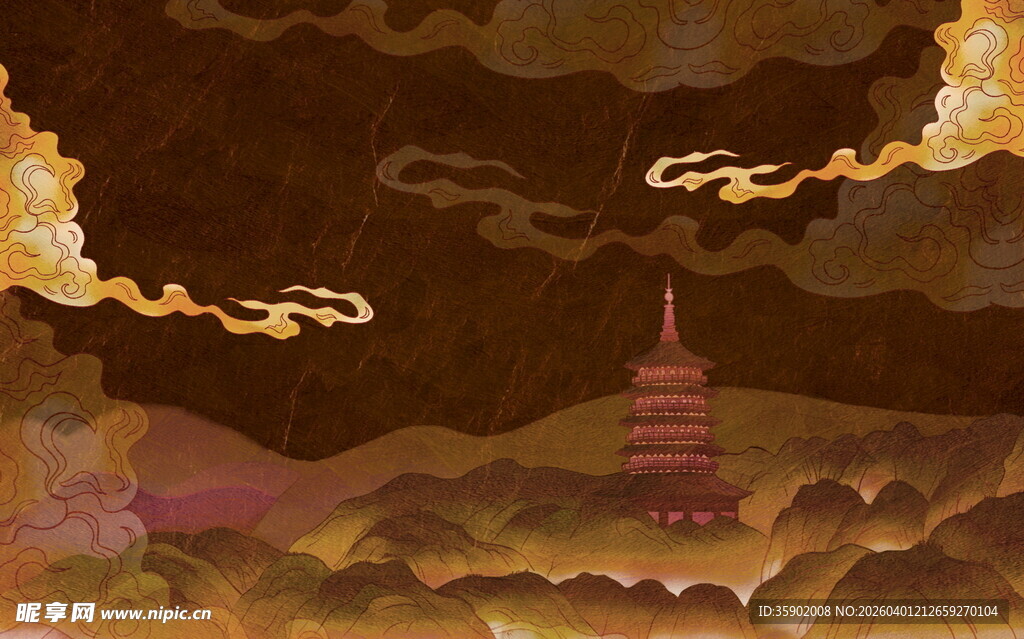 古风山水间的神秘古塔