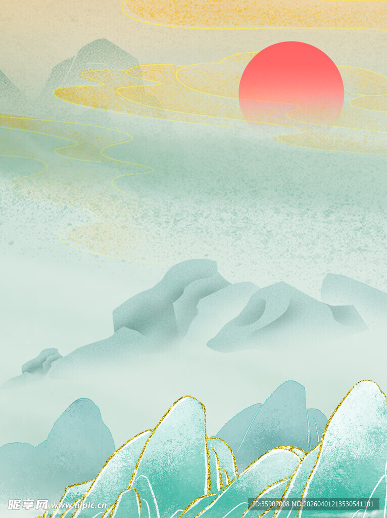 日出云海间的壮美山景