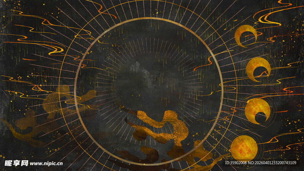 神秘中式古风圆形元素图案