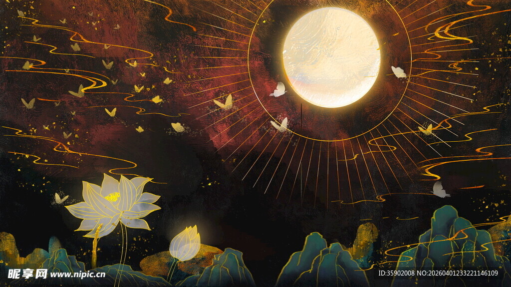 梦幻月夜下的奇幻自然景象