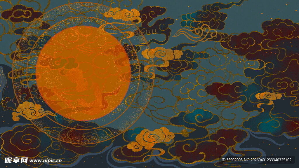 中式古风日出云海图景