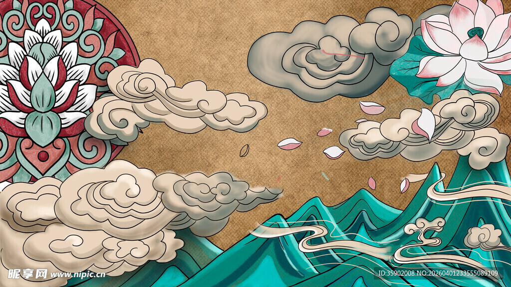 中式云纹花卉传统图案