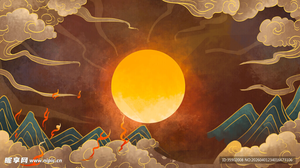 日出东方映山峦云海