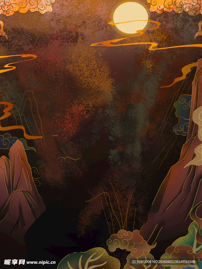 月夜山川奇幻景象