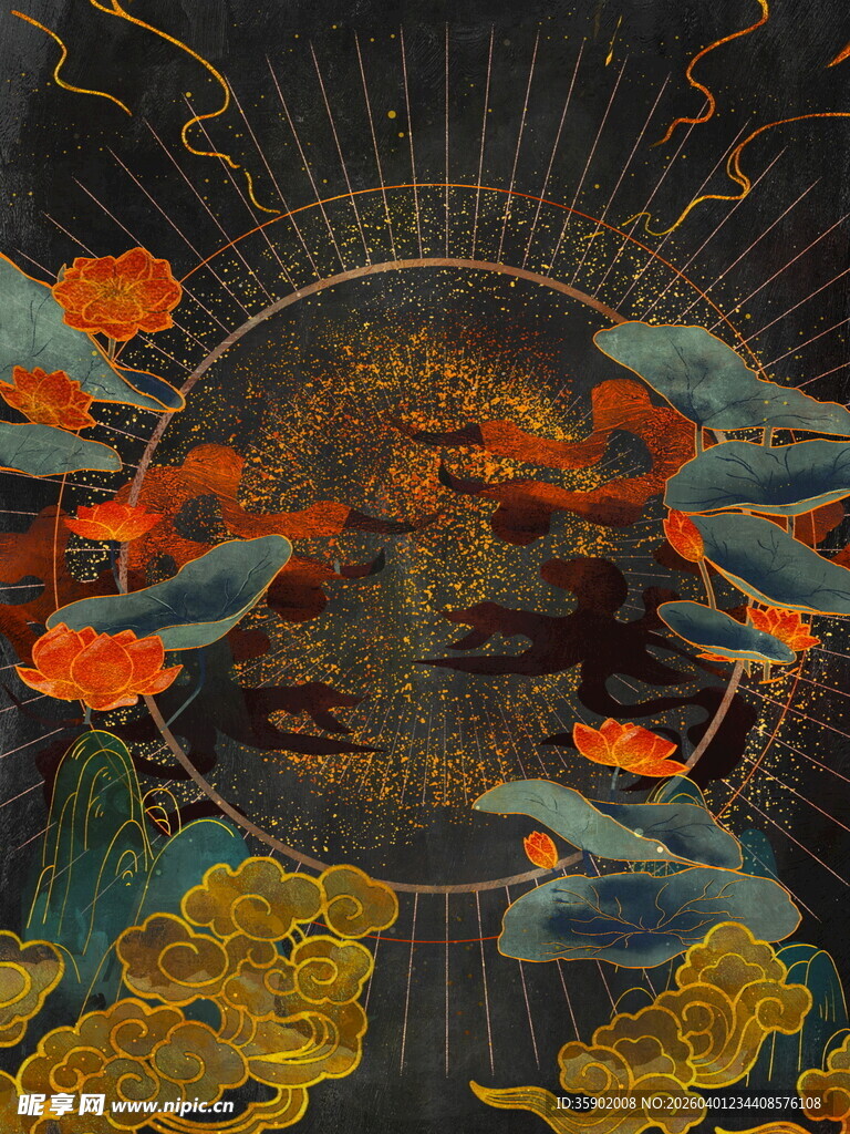 中式奇幻海底群鱼遨游图