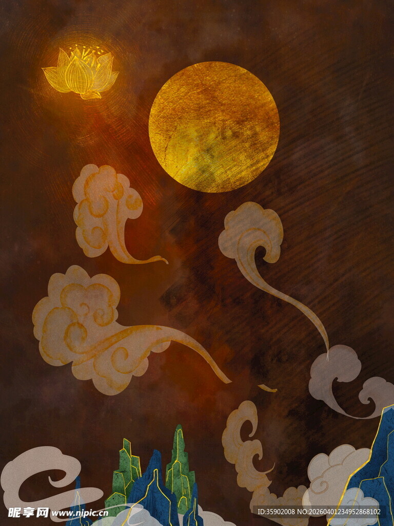 梦幻月夜山林奇幻景象