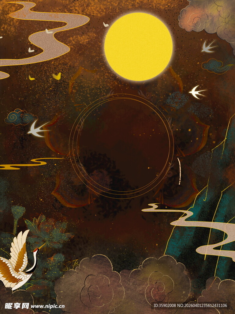 梦幻月夜飞鸟奇幻景象