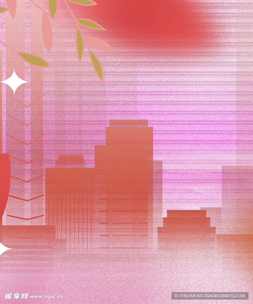 梦幻城市景观粉色系氛围