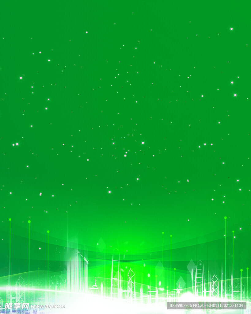 梦幻绿色星光城市夜景图