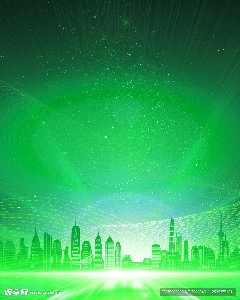 绿色科技城市夜景背景图