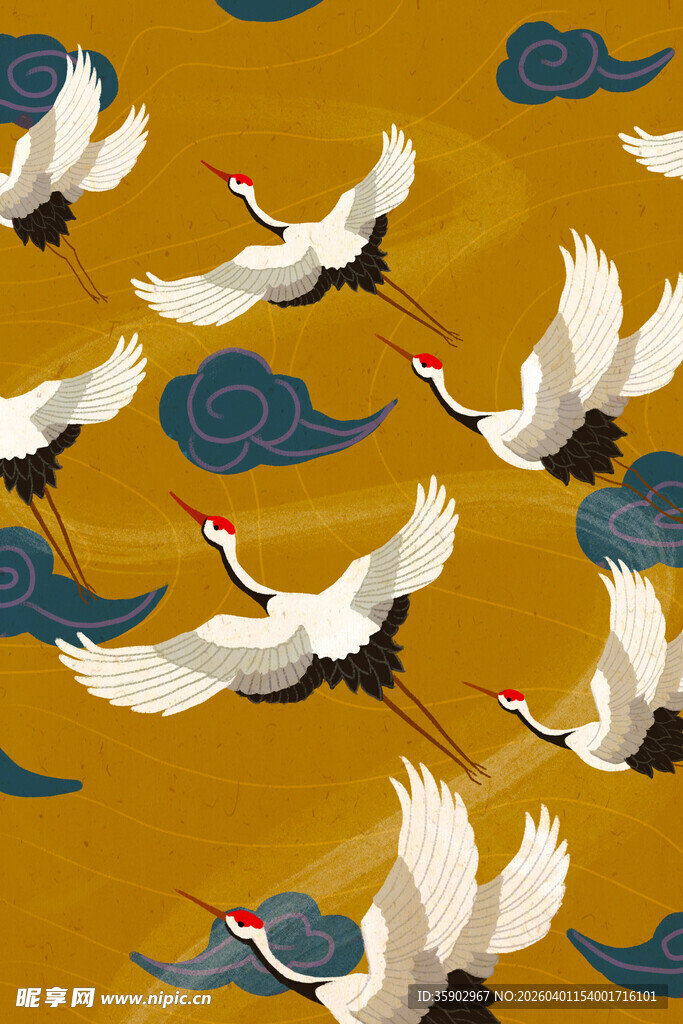 中式仙鹤祥云图案背景