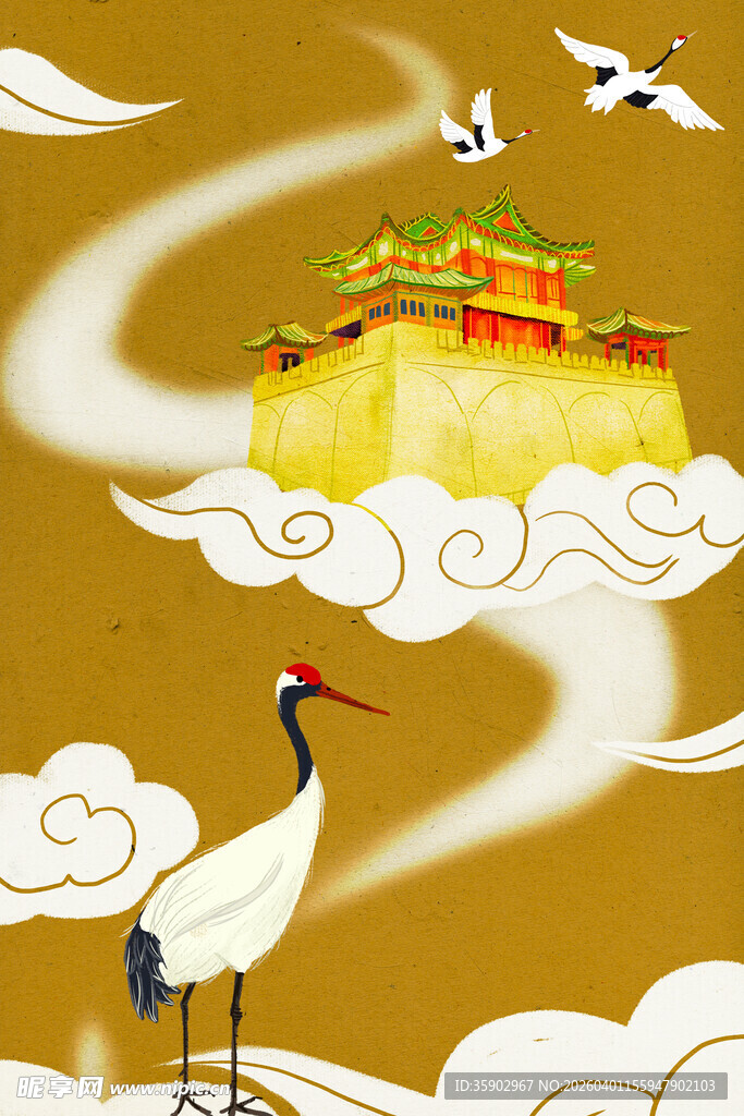 云中仙阁伴鹤翔