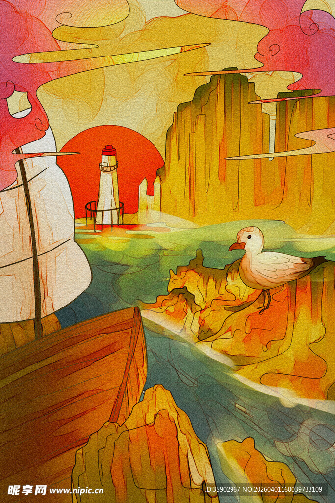 梦幻田园风光插画