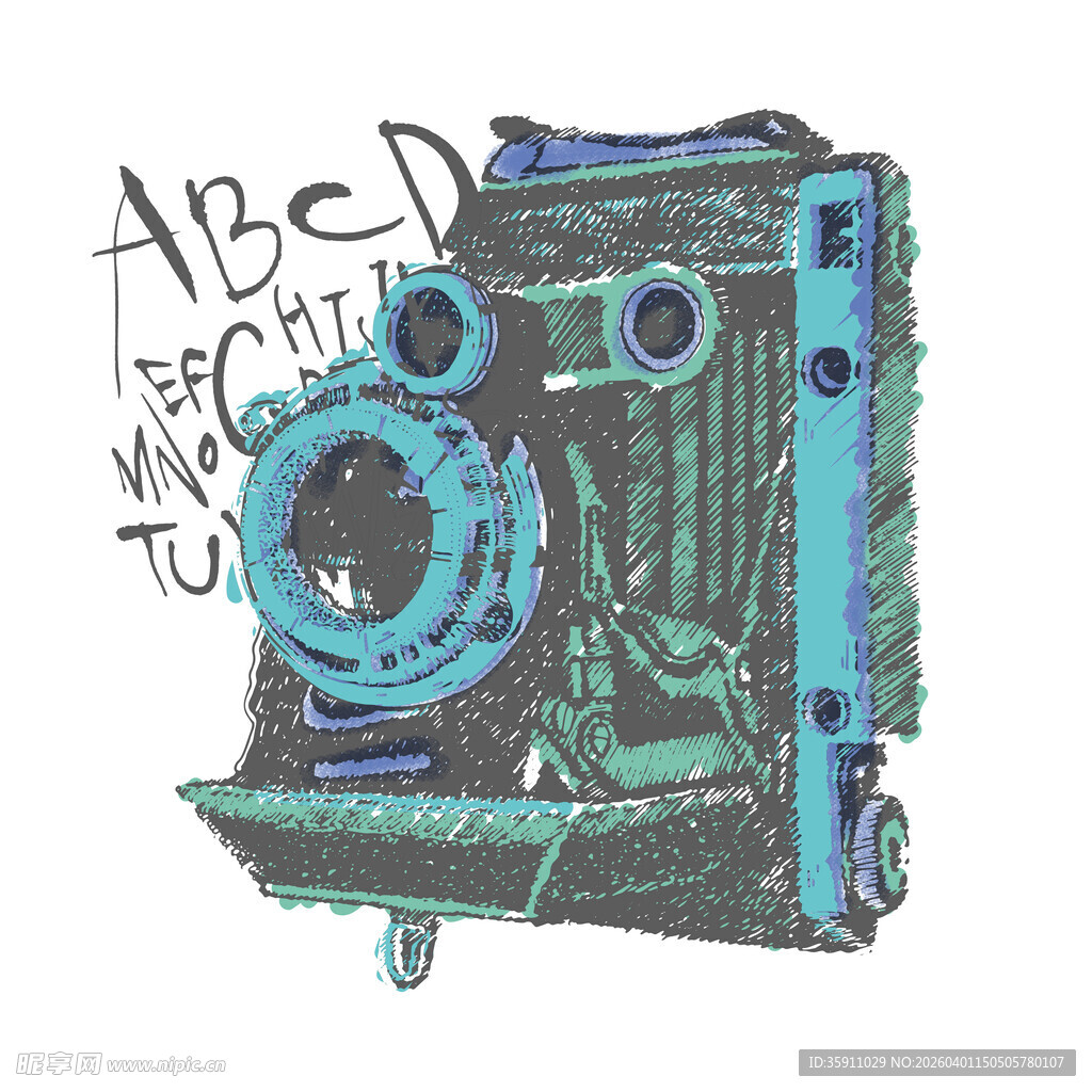 复古手绘风格的老式相机