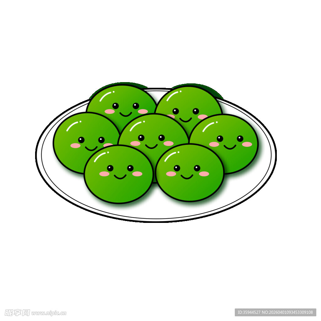 一盘翠绿的卡通青苹果