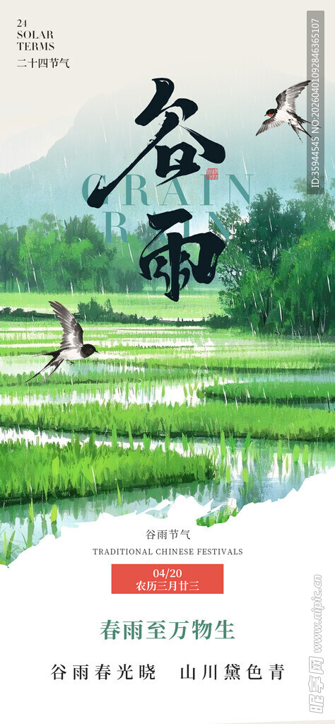 春日谷雨田间劳作景象