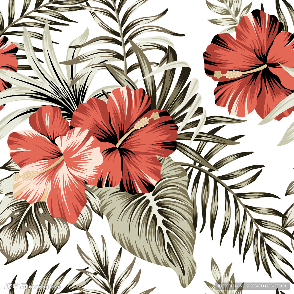 热带花卉植物图案设计