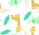 可爱动物与植物无缝图案