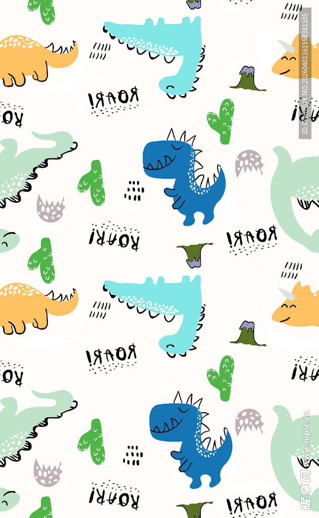 可爱恐龙图案无缝背景