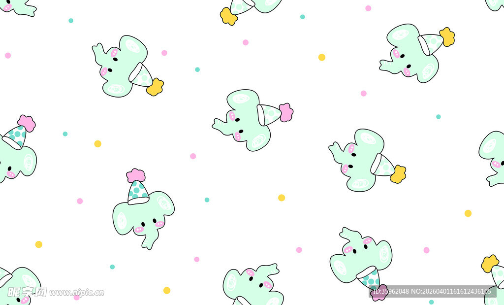 可爱小象卡通无缝图案背景