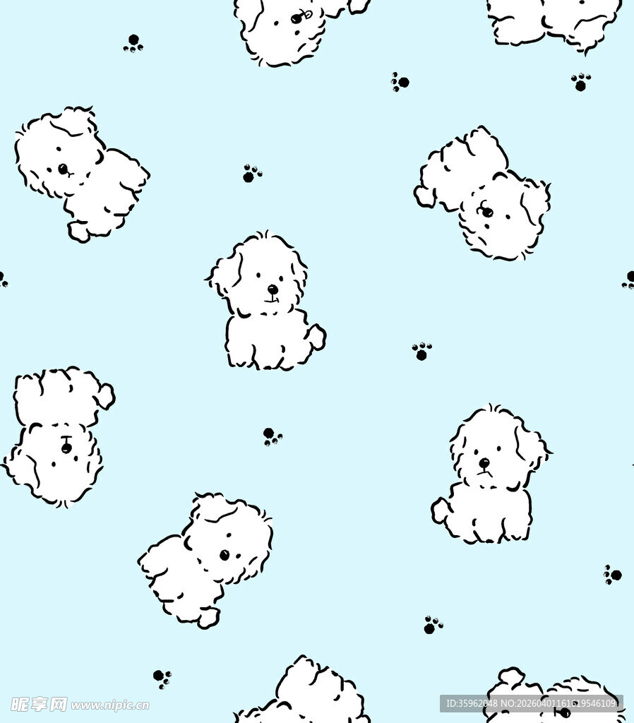 浅蓝色底可爱小狗图案