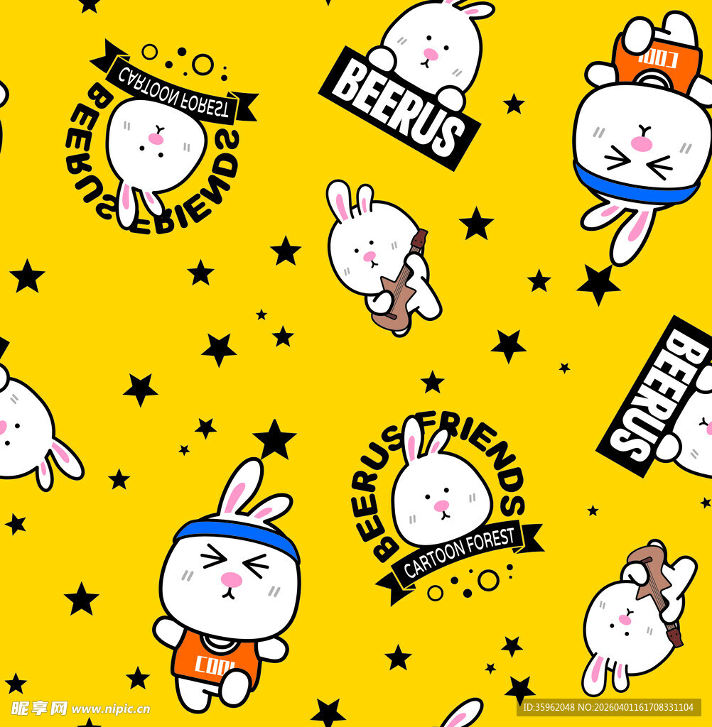 可爱卡通兔子黄色背景图案