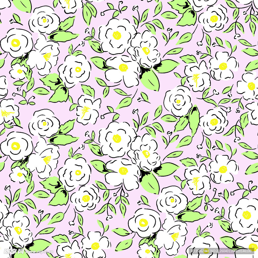 粉色背景白色花卉图案