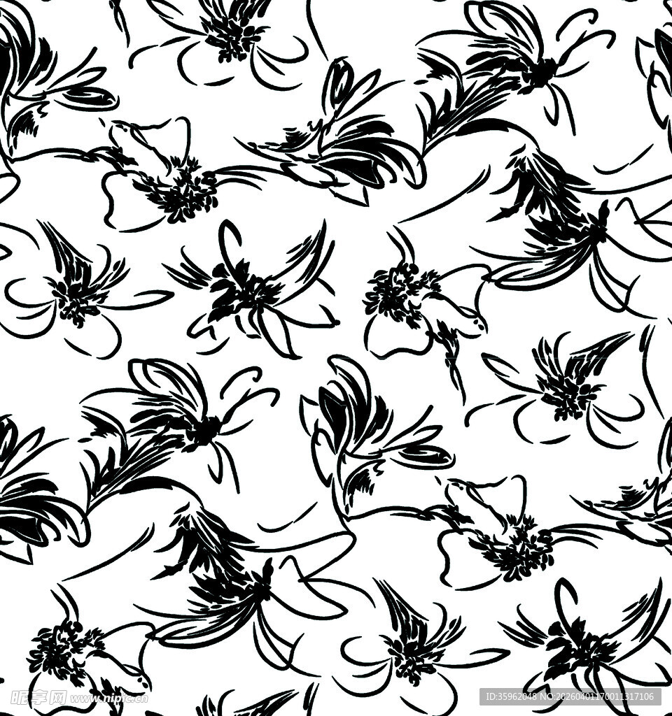 黑白花卉图案纹理设计