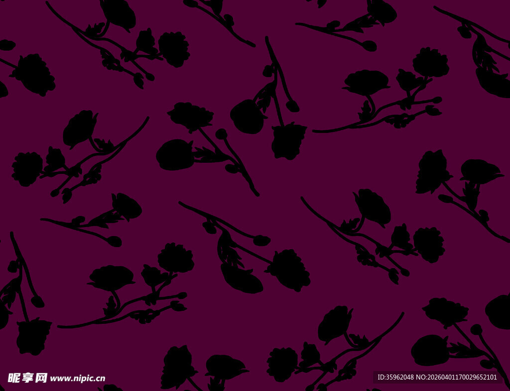 紫色背景黑色枝叶图案