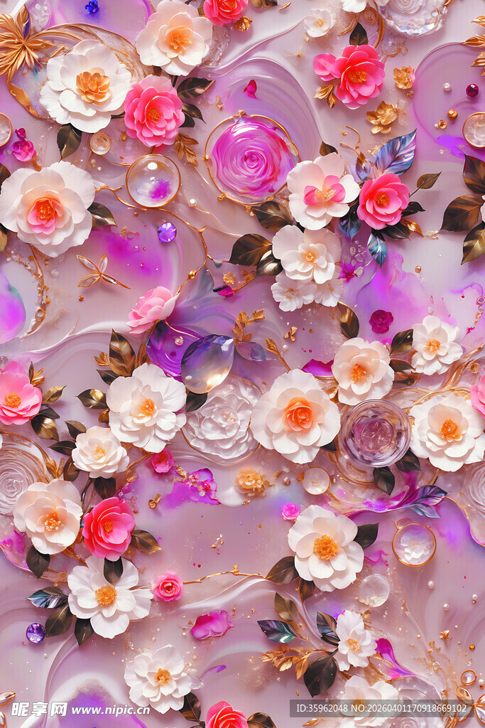 缤纷花朵散落的梦幻场景