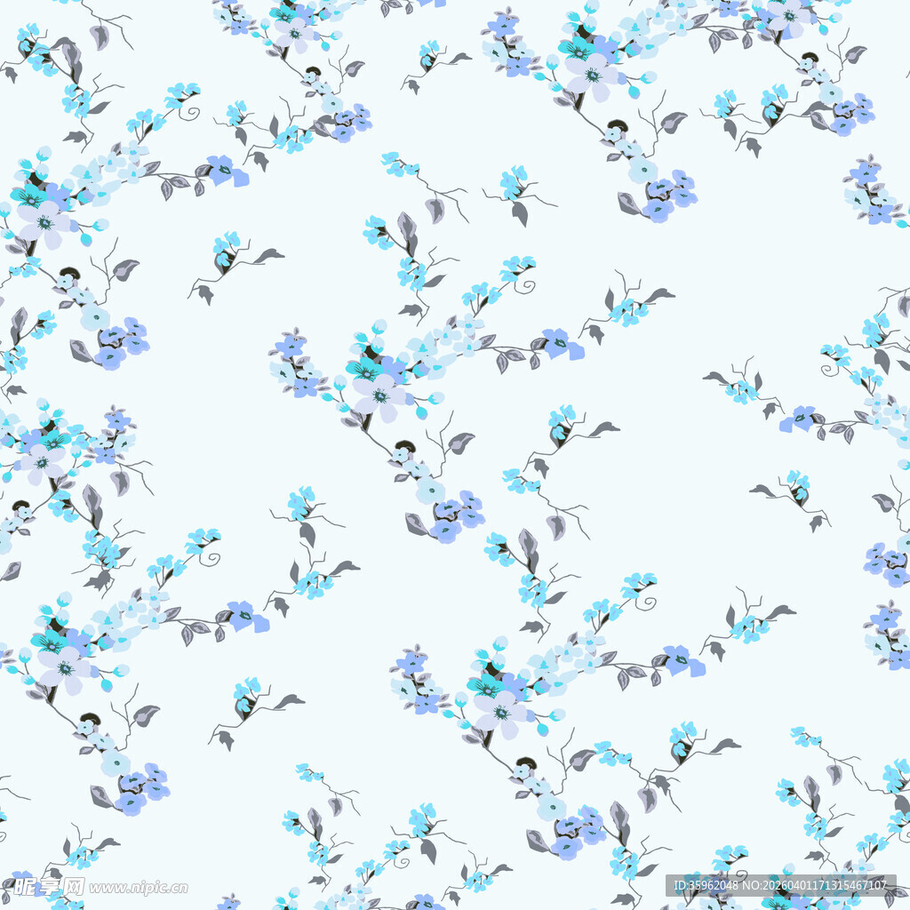 蓝白花卉图案背景纹理