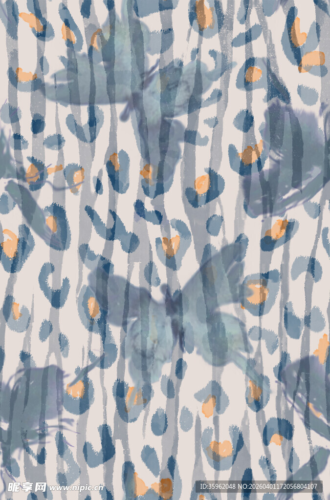 蓝白花卉图案布料纹理