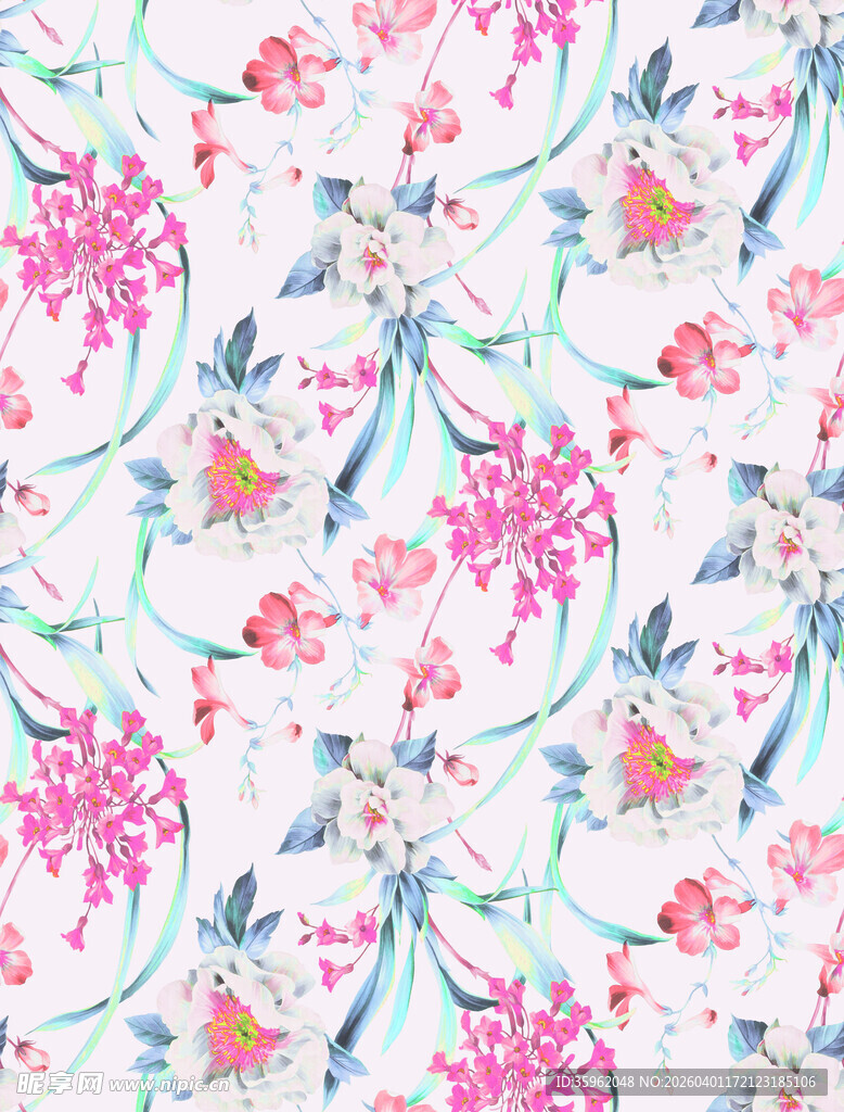 花卉水彩风无缝图案设计