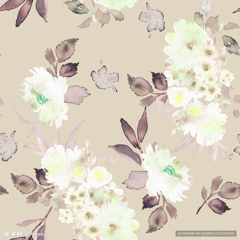 淡雅花卉水彩图案背景
